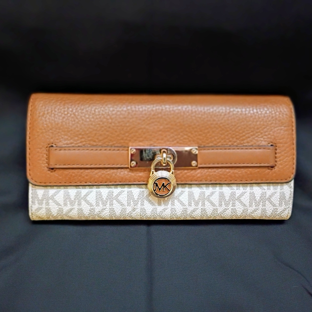 Michael Kors Brown and Cream Continental Wallet with Gold Hardware
